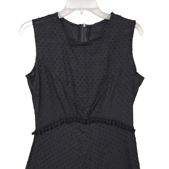 Handmade Swiss Dot Midi Dress Size M Black Sheath Cut Sleeveless Zipper on Back - Picture 5 of 11